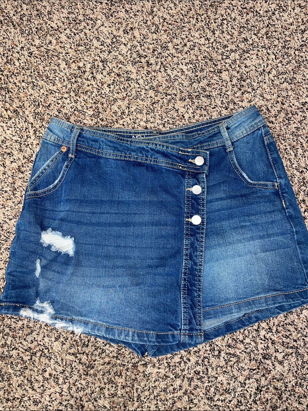 Y2K Casual Blue Denim Button-Front Distressed Skort Size 11 EUC
